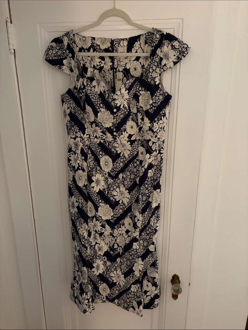 Maeve Navy and White Floral Midi Dress